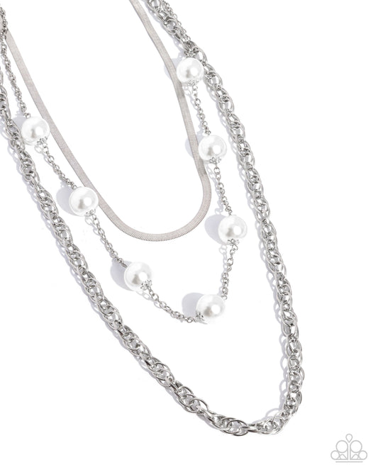 High-Class Haute - White Pearl Layered Silver Necklace - Paparazzi Accessories