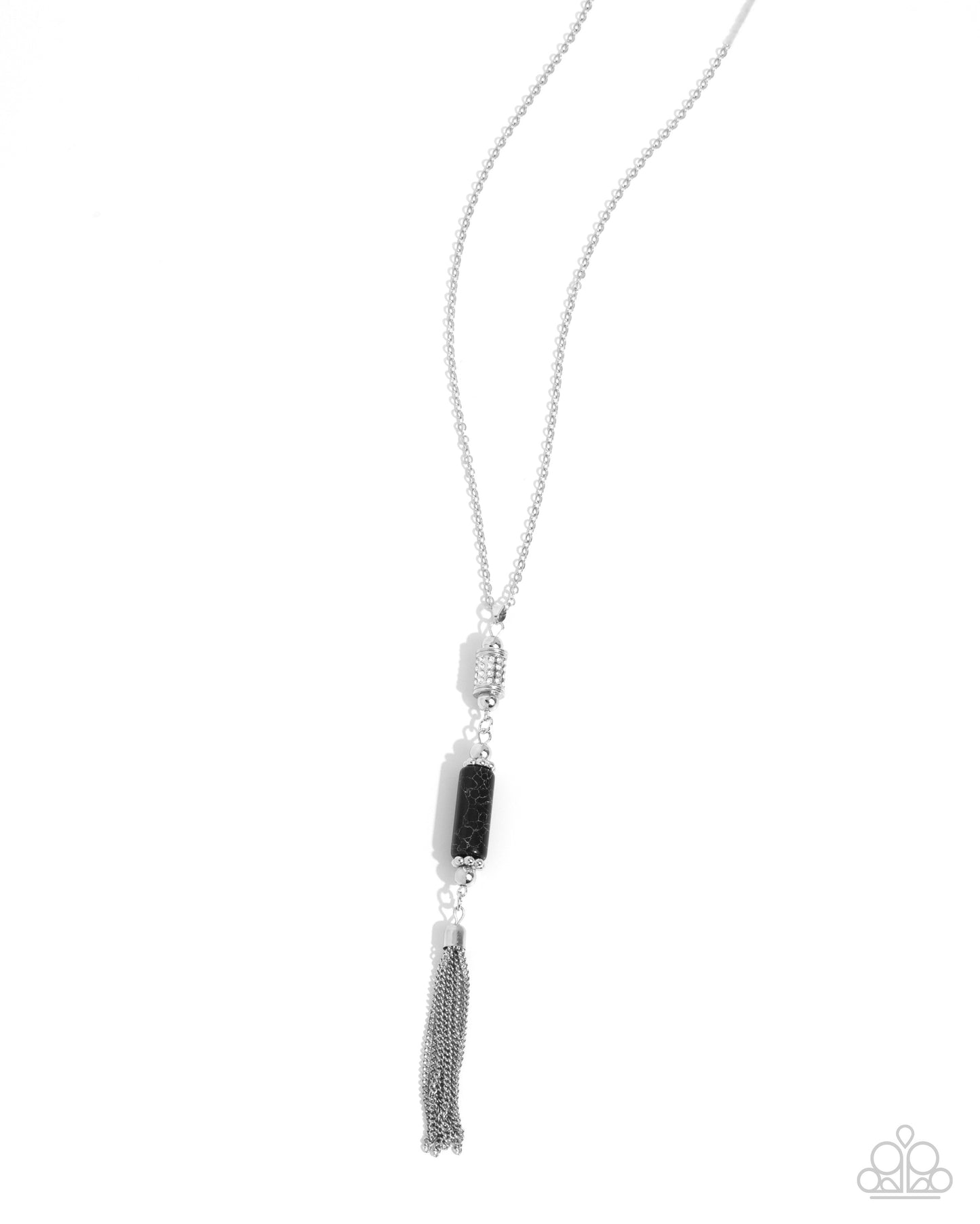 Vertical Vacation - Black Stone Pendant Silver Necklace - Paparazzi Accessories