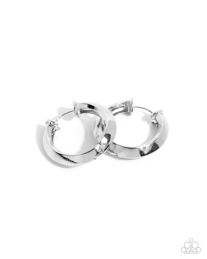 Hinged Homage - Silver Hinge Hoop Earrings - Paparazzi Accessories