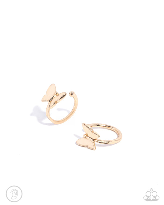 Aerial Attitude - Gold Butterfly Ear Cuff Earrings - Paparazzi Accessories