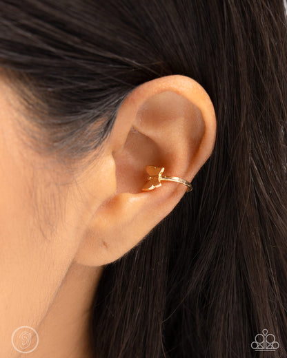 Aerial Attitude - Gold Butterfly Ear Cuff Earrings - Paparazzi Accessories