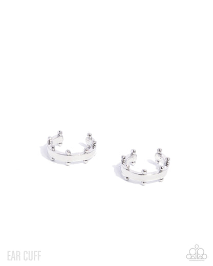 Studded Simplicity - Silver Ear Cuff Earrings - Paparazzi Accessories