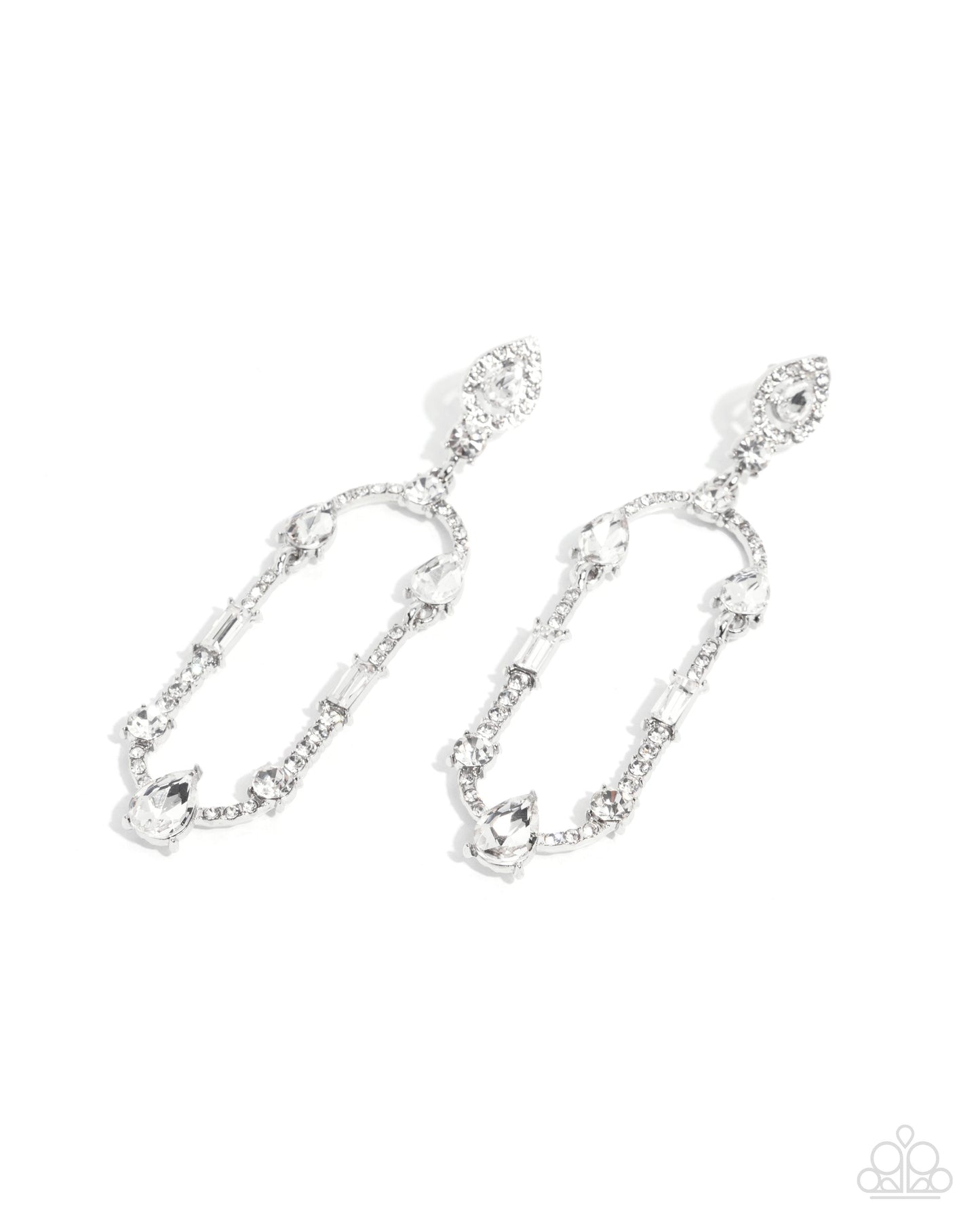 Hard to Forget - White Rhinestone Oval Silver Post Earrings - Paparazzi Accessories