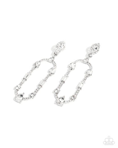 Hard to Forget - White Rhinestone Oval Silver Post Earrings - Paparazzi Accessories
