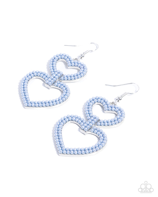 Dedicated Darling - Blue Pearl Heart Silver Fishhook Earrings - Paparazzi Accessories