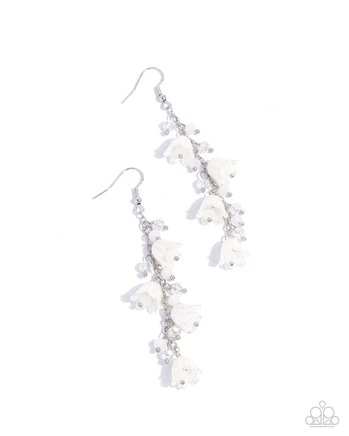 Snow Drops - White Pearl Flower Fishhook Earrings - Paparazzi Accessories