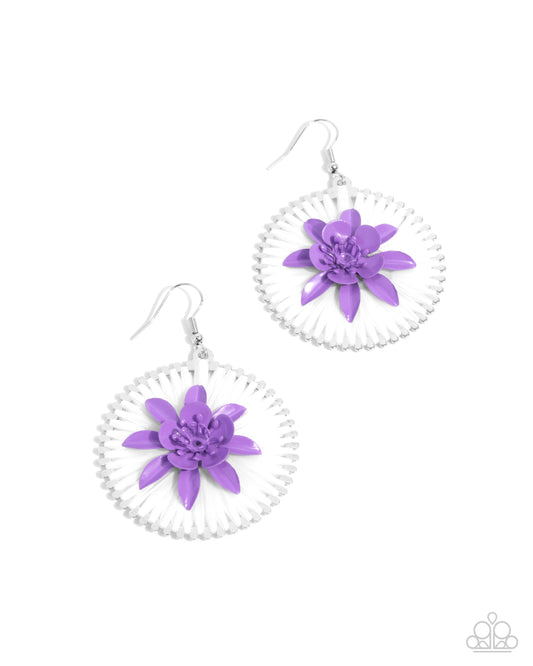 Dancing Daydream - Purple Flower Fishhook Earrings - Paparazzi Accessories