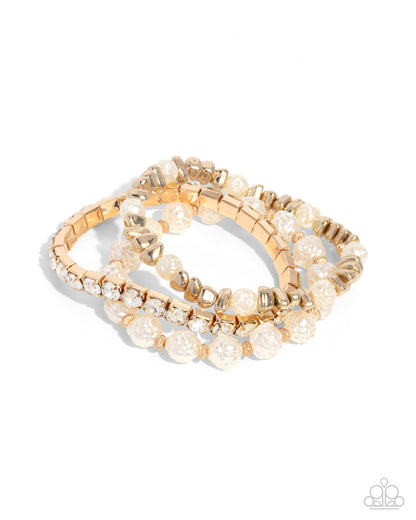 Fair Florals - Gold Stretchy Bracelet - Paparazzi Accessories