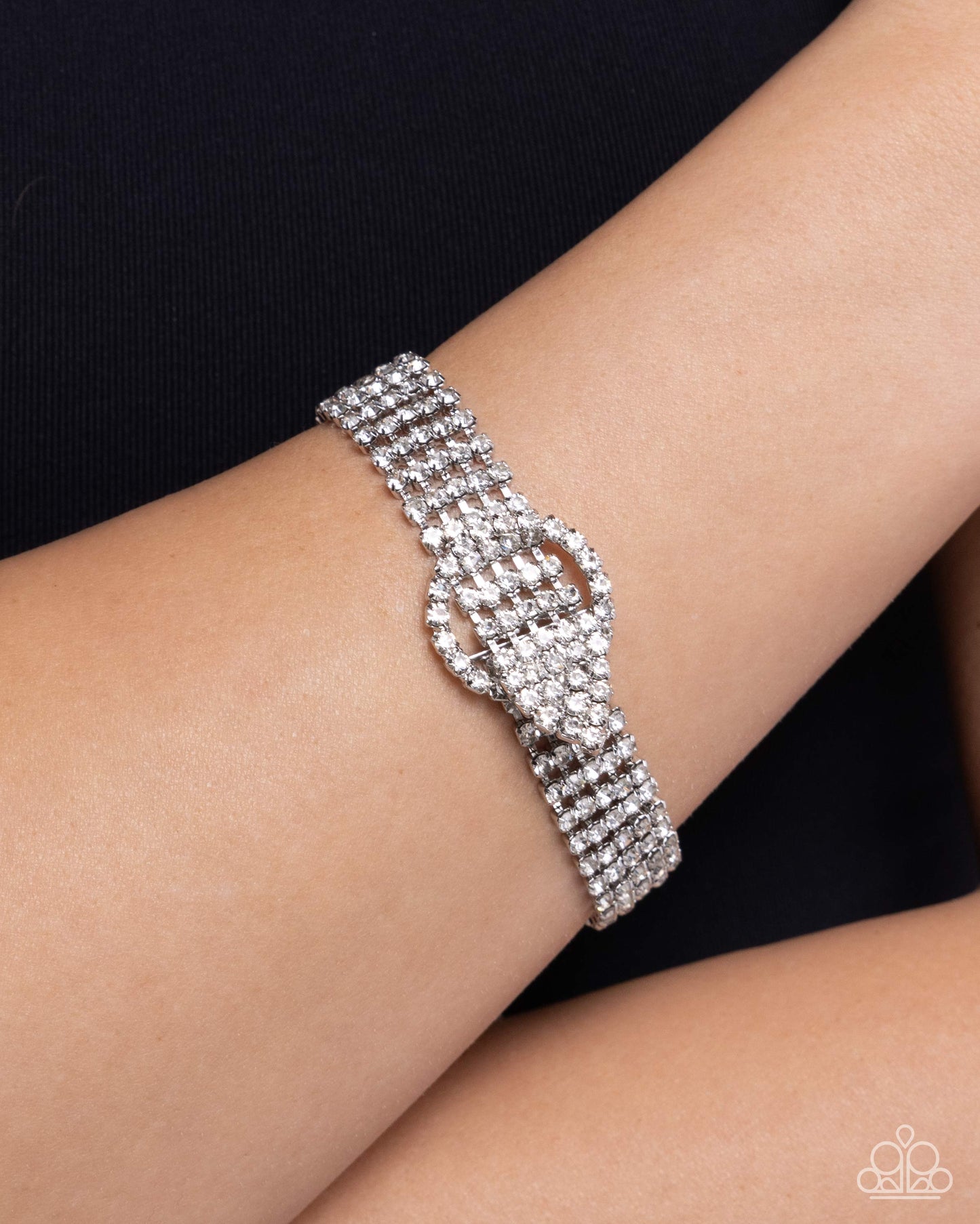 Musings Magic - White Rhinestone Silver Clasp Bracelet - Paparazzi Accessories