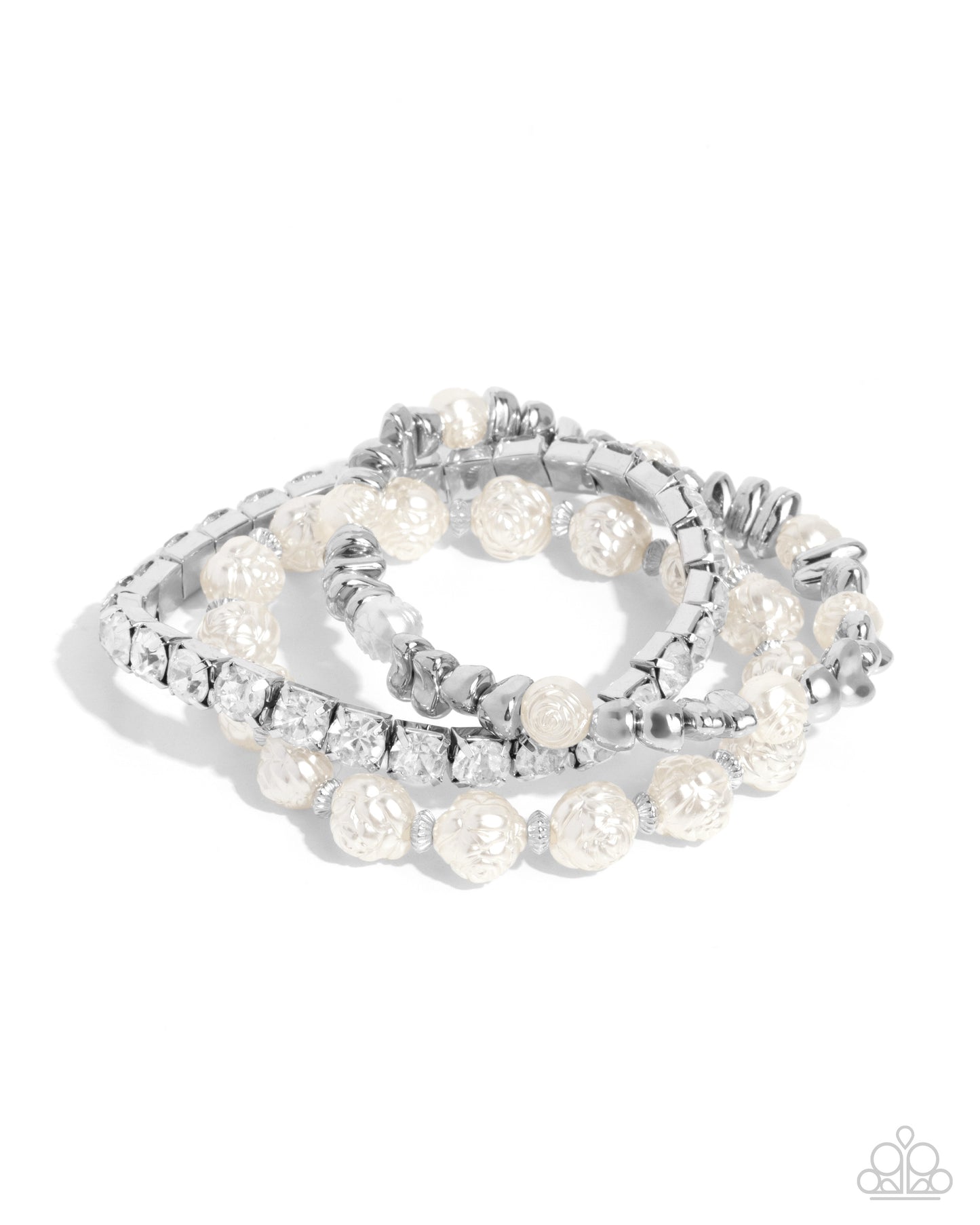 Fair Florals - White Pearly Rosette Beads Bracelet - Paparazzi Accessories