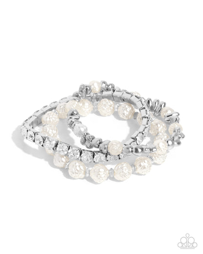 Fair Florals - White Pearly Rosette Beads Bracelet - Paparazzi Accessories