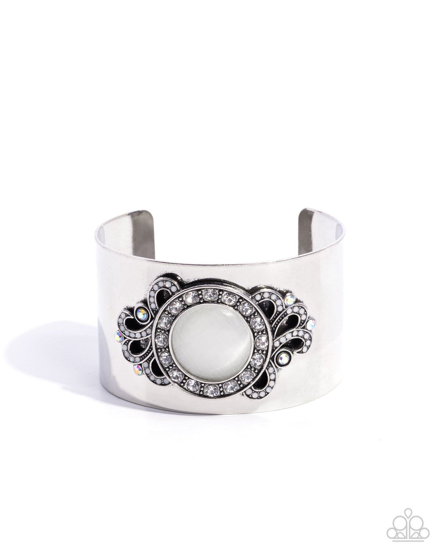 Paisley Princess - White Cat's Eye Stone Silver Cuff Bracelet - Paparazzi Accessories