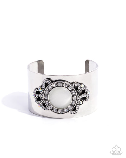 Paisley Princess - White Cat's Eye Stone Silver Cuff Bracelet - Paparazzi Accessories