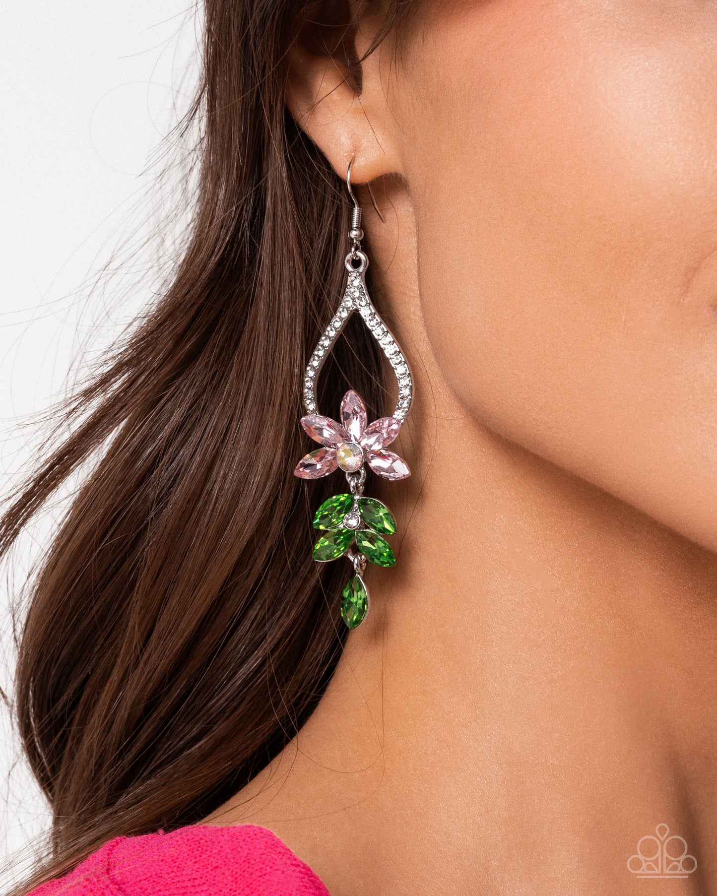 Floral Fuss - Pink Rhinestone Teardrop Earrings - Paparazzi Accessories