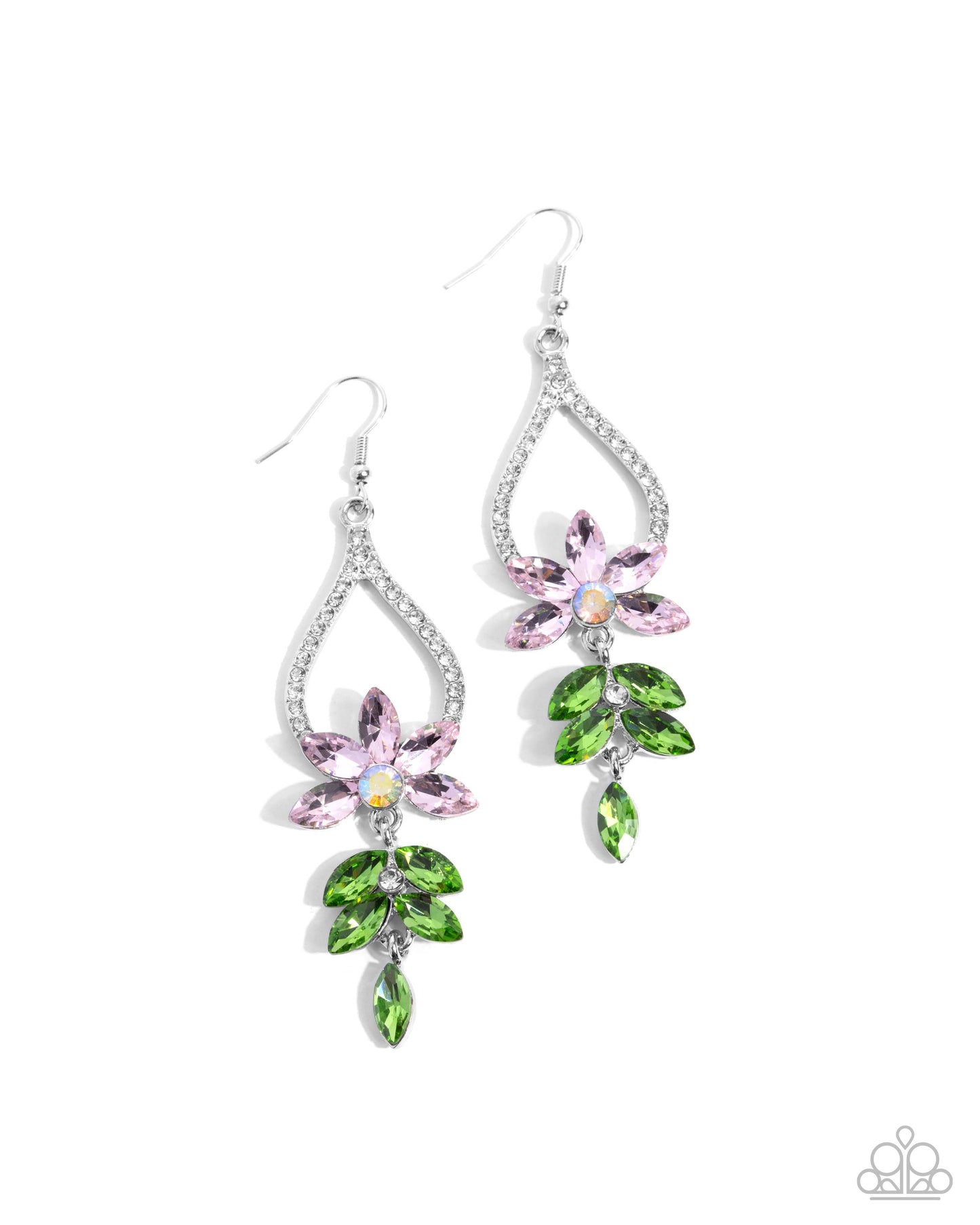 Floral Fuss - Pink Rhinestone Teardrop Earrings - Paparazzi Accessories