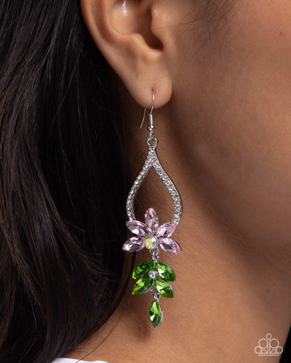 Floral Fuss - Pink Rhinestone Teardrop Earrings - Paparazzi Accessories