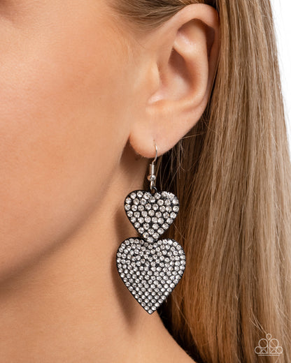 Never Enough Sparkle - Black Gunmetal Heart Earrings - Paparazzi Accessories