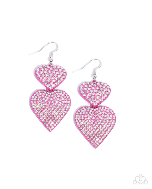 Never Enough Sparkle - Pink Dipped Metal Heart Fishhook Earrings - Paparazzi Accessories