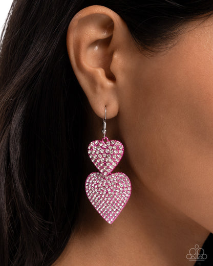 Never Enough Sparkle - Pink Dipped Metal Heart Fishhook Earrings - Paparazzi Accessories