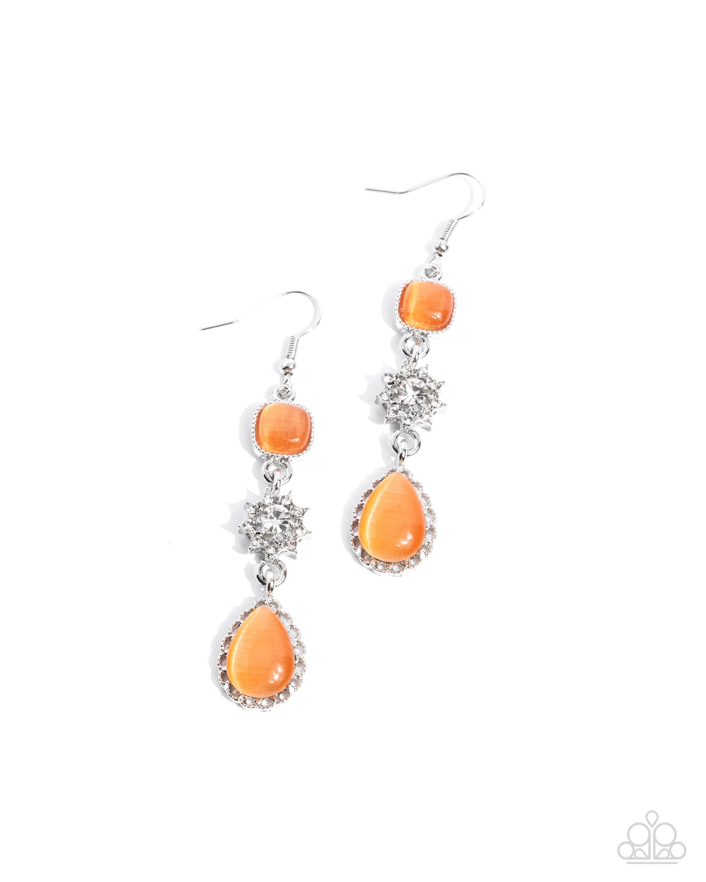 Feeling Fantastic - Orange Cat's Eye Stone Silver Fishhook Earrings - Paparazzi Accessories