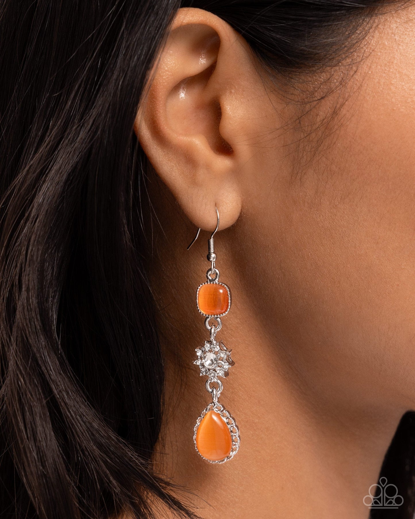 Feeling Fantastic - Orange Cat's Eye Stone Silver Fishhook Earrings - Paparazzi Accessories
