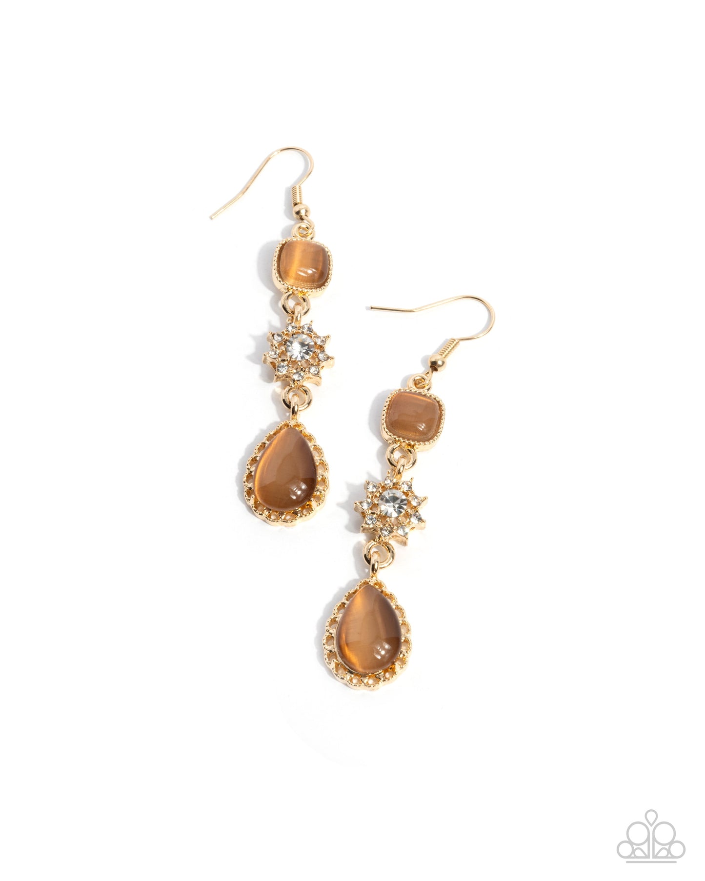 Feeling Fantastic - Brown Cat's Eye Stone Gold Fishhook Earrings - Paparazzi Accessories
