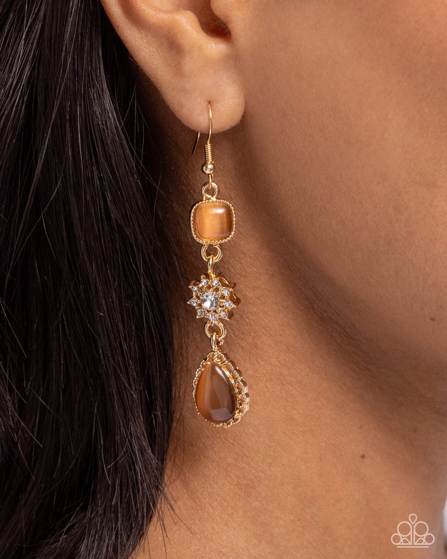 Feeling Fantastic - Brown Cat's Eye Stone Gold Fishhook Earrings - Paparazzi Accessories