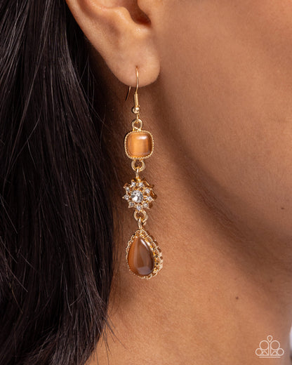 Feeling Fantastic - Brown Cat's Eye Stone Gold Fishhook Earrings - Paparazzi Accessories