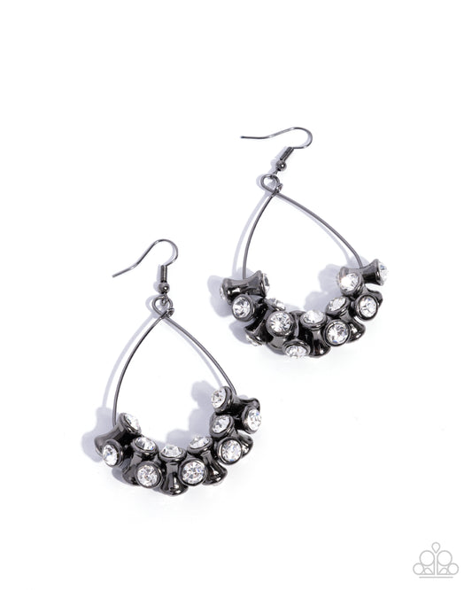 Courageous Chandelier - Black Gunmetal Teardrop Wire Fishhook Earrings - Convention Exclusive 2024 - Paparazzi Accessories