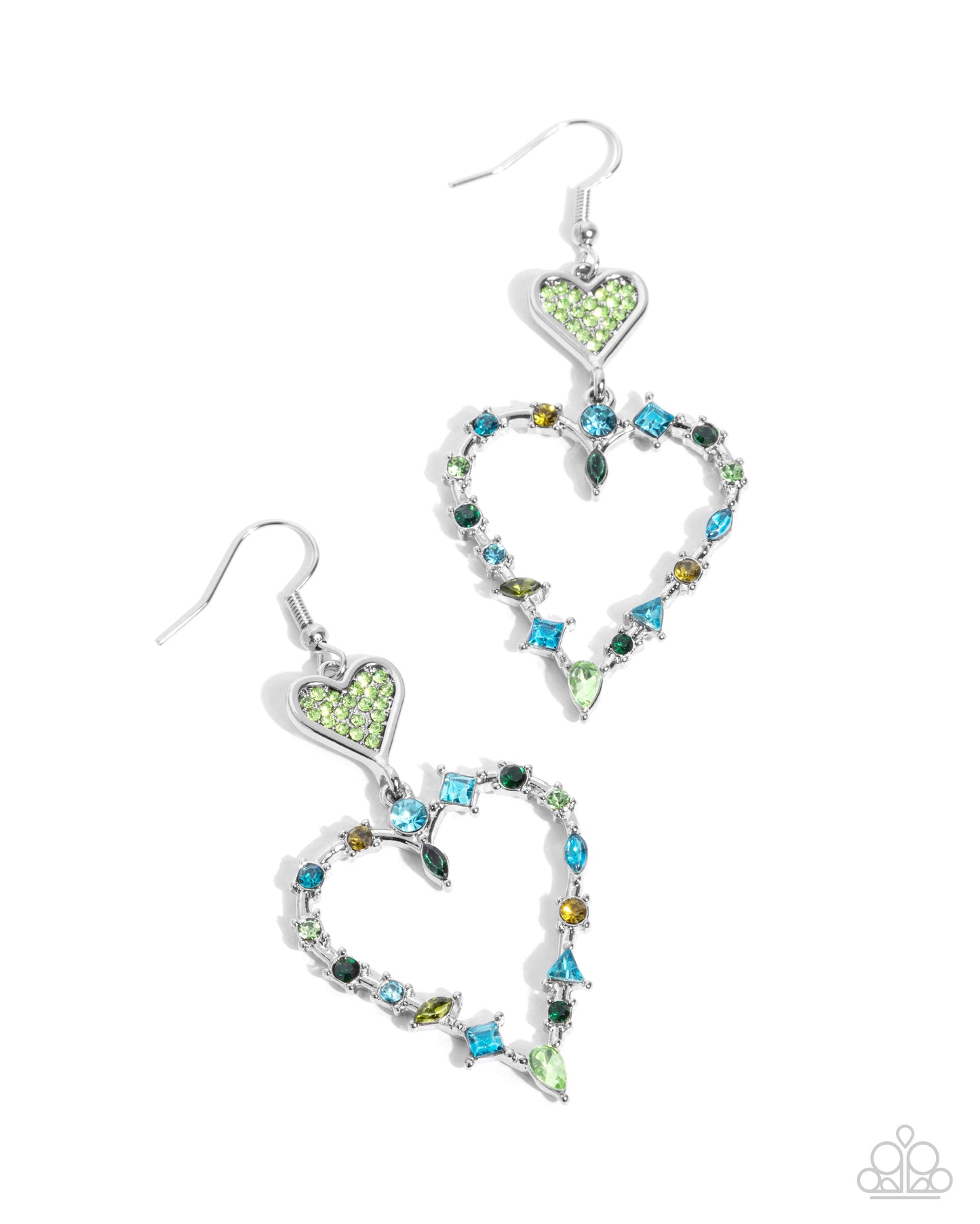 Parallel Passion - Green Rhinestone Heart Fishhook Earrings - Paparazzi Accessories