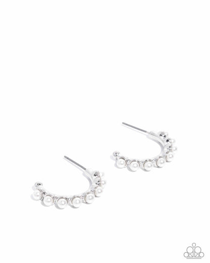 Pearly Passage - White Pearl Silver Hoop Earrings - Paparazzi Accessories