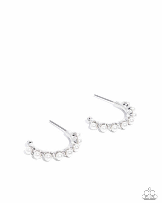 Pearly Passage - White Pearl Silver Hoop Earrings - Paparazzi Accessories