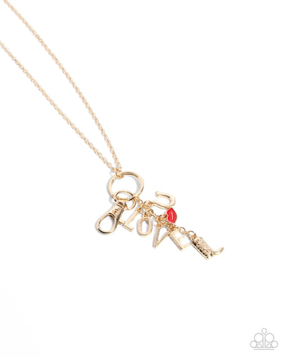 Trendy Tassel - Gold Horseshoe, Cowboy Boot, "LOVE" Lanyard Necklace - Paparazzi Accessories