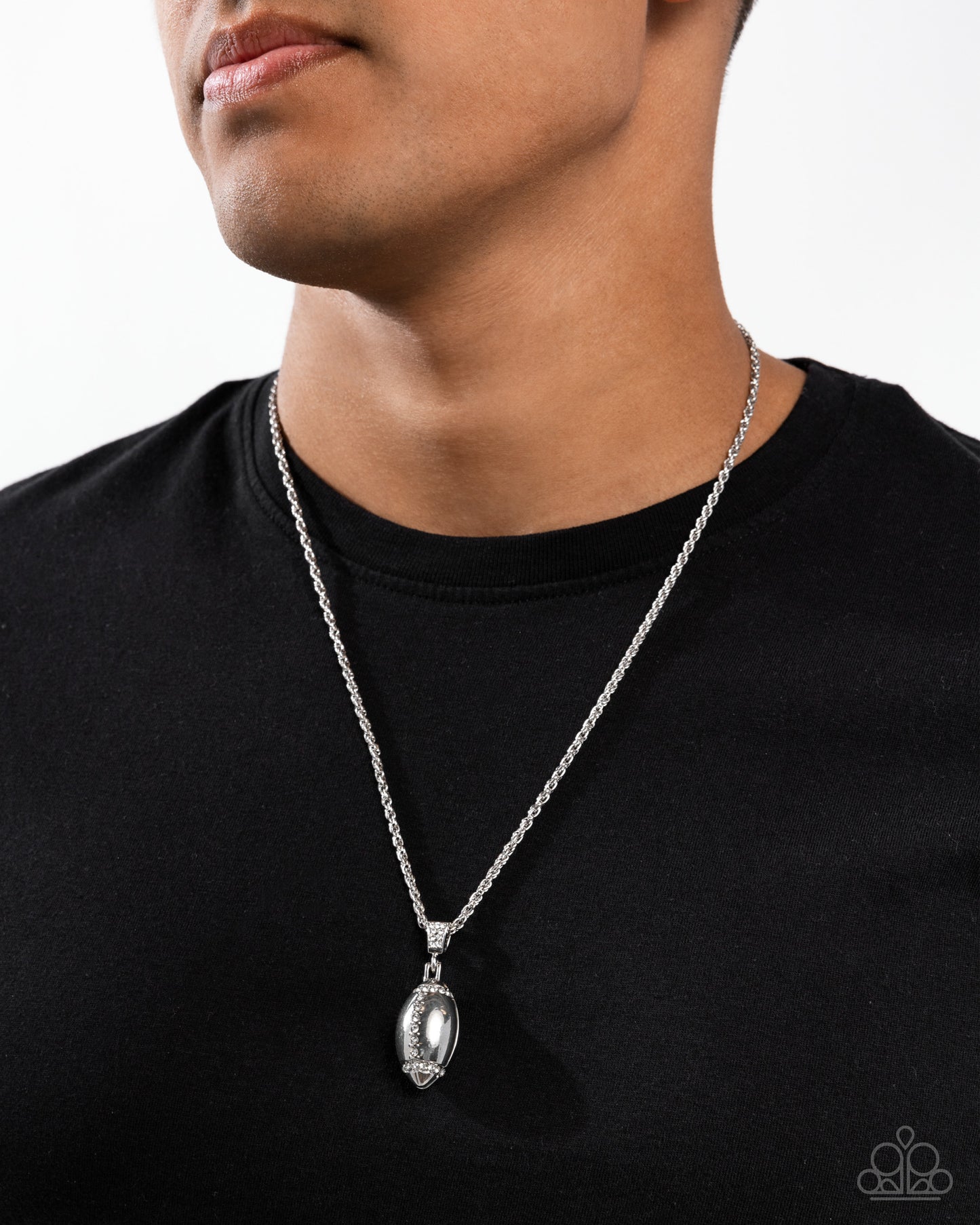 Football Future - White Rhinestone Pendant Urban Necklace - Paparazzi Accessories