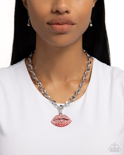 Keepsake Kisser - Red Lips Silver Necklace - Paparazzi Accessories