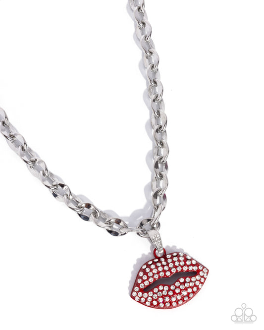 Keepsake Kisser - Red Lips Silver Necklace - Paparazzi Accessories