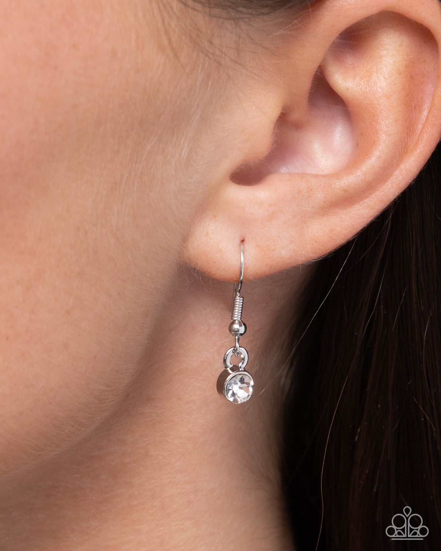 Simple Street - White Rhinestone, Silver Dog Tag Necklace - Paparazzi Accessories