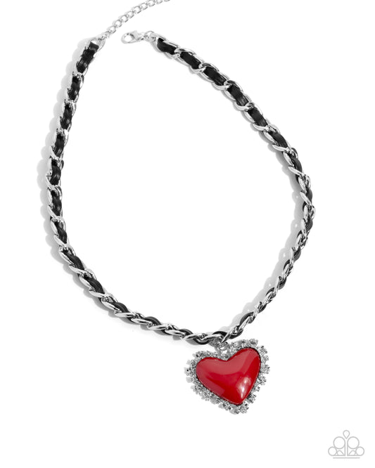 Austere Attraction - Red Heart Leather Ribbon Chain Necklace - Paparazzi Accessories