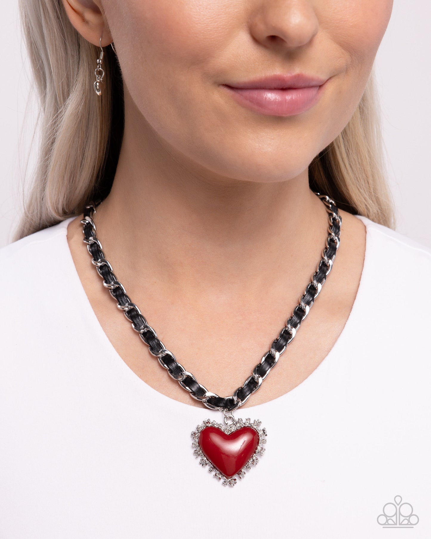 Austere Attraction - Red Heart Leather Ribbon Chain Necklace - Paparazzi Accessories