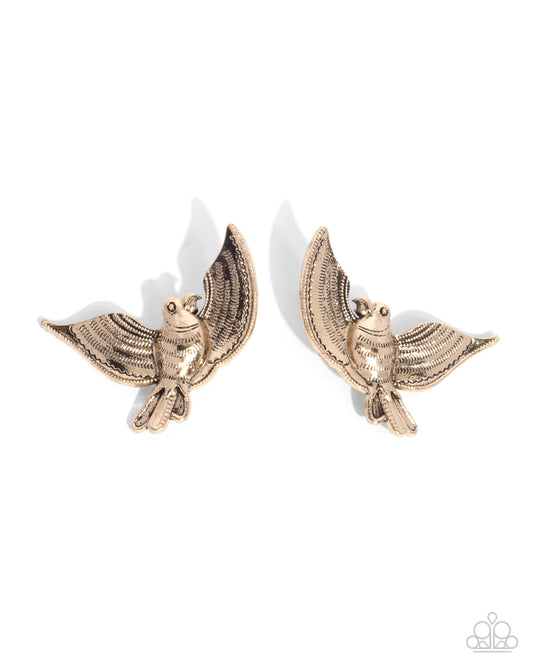 Bird of PLAY - Gold Post Earrings - Paparazzi Accessories