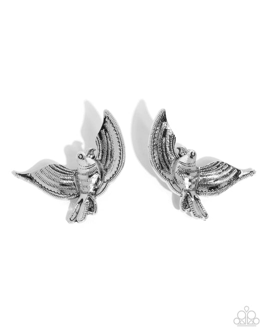 Bird of PLAY - Silver Post Earrings - Paparazzi Accessories