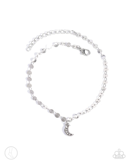 Crescent Chic - Silver Moon Charm Clasp Anklet - Paparazzi Accessories