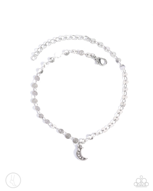 Crescent Chic - Silver Moon Charm Clasp Anklet - Paparazzi Accessories