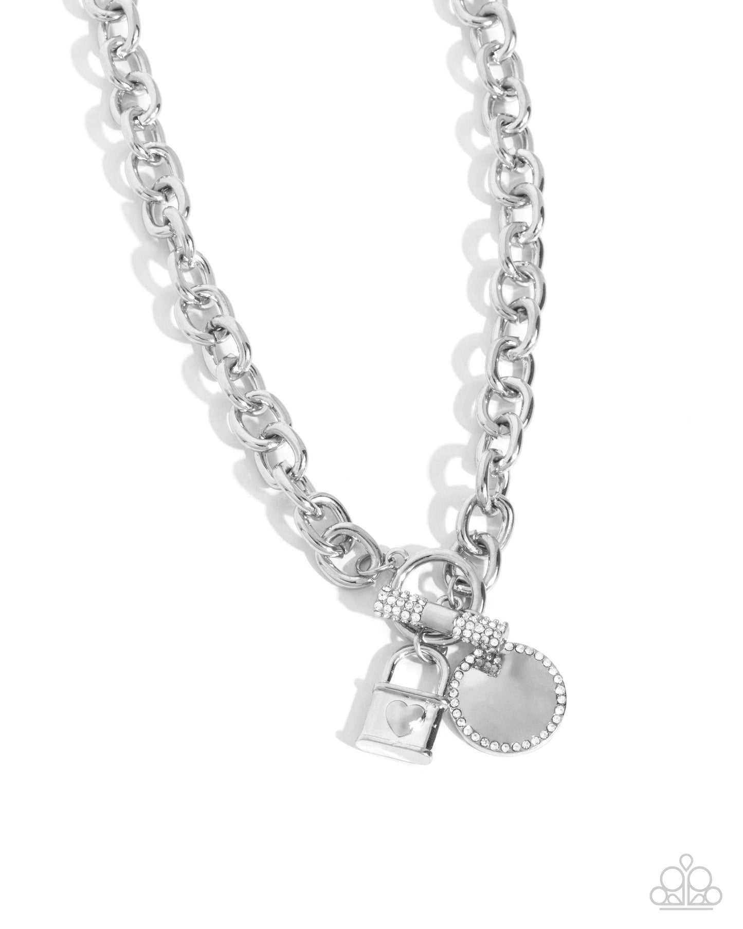 Locked Lady - White Rhinestone Silver Toggle Necklace - Paparazzi Accessories