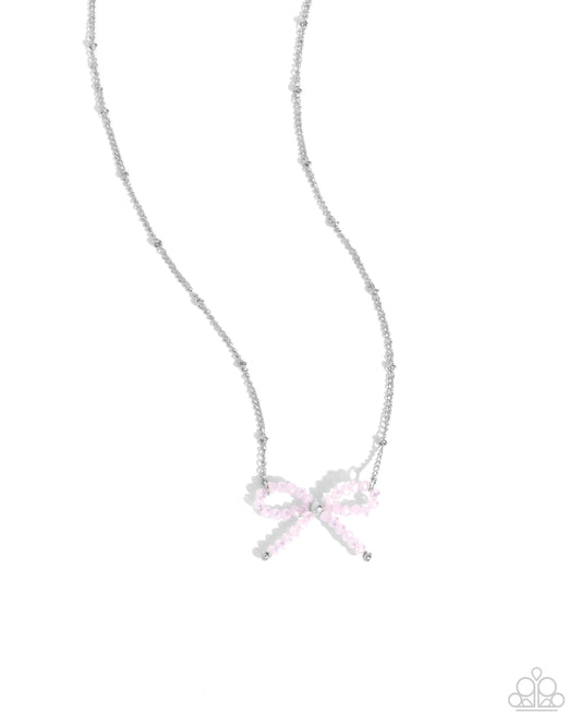 Bridesmaid Bow - Pink Bead Silver Necklace - Paparazzi Accessories