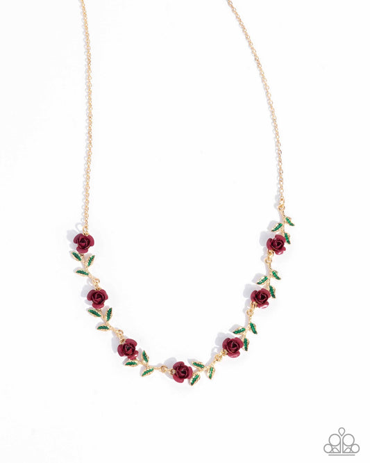 Tale As Old As PRIME - Pink Painted Roses Gold Necklace - Paparazzi Accessories