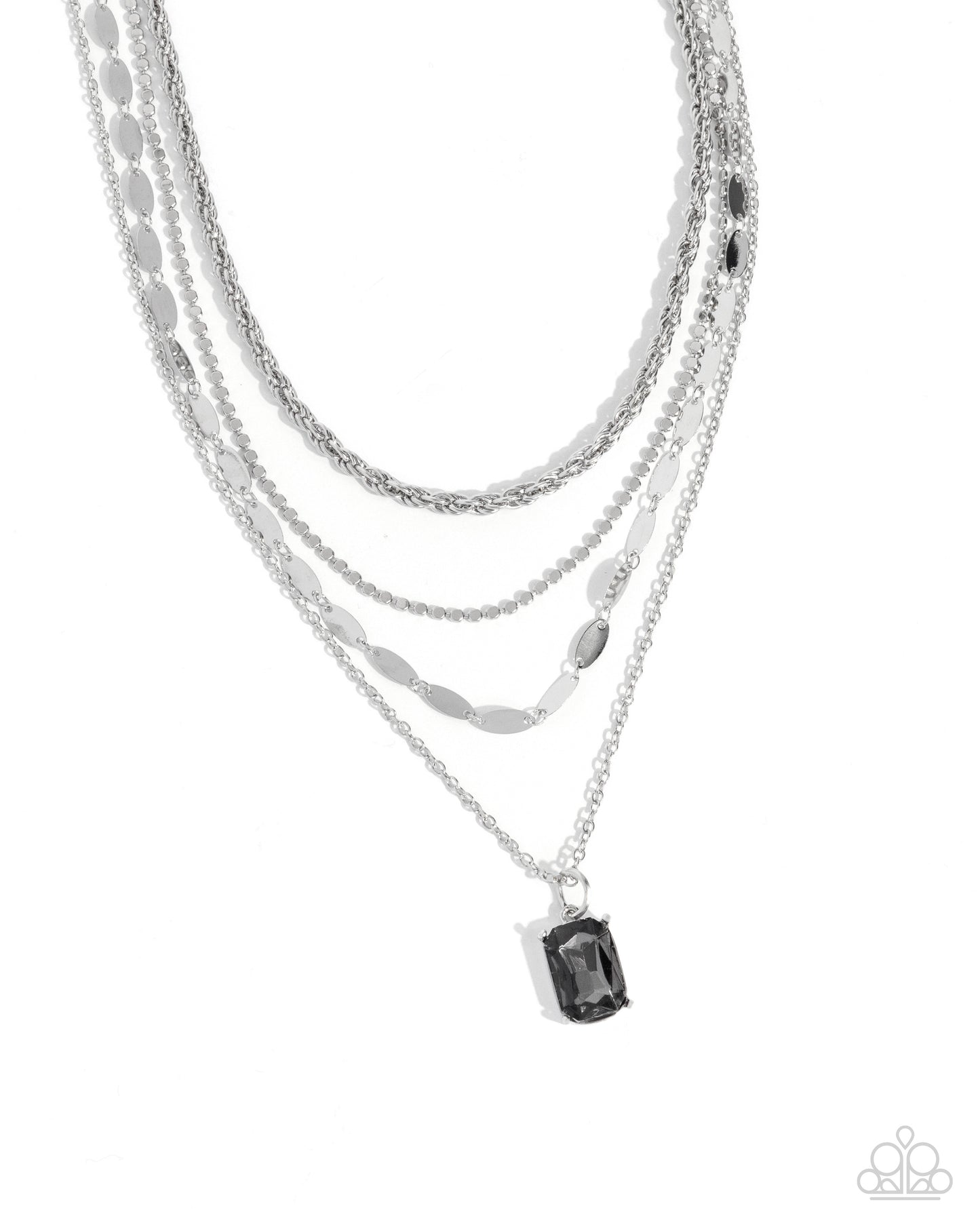 Partnership Promise - Silver Layered Chain & Smoky Gem Necklace - Paparazzi Accessories
