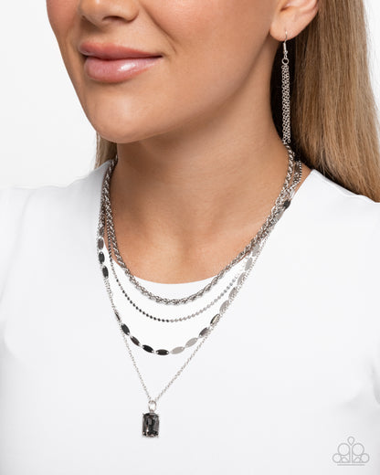 Partnership Promise - Silver Layered Chain & Smoky Gem Necklace - Paparazzi Accessories
