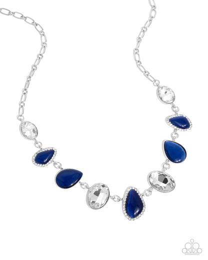 Royal Ready - Blue Cat's Eye Stone White Rhinestone Silver Necklace - Paparazzi Accessories