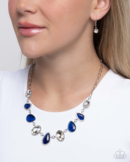 Royal Ready - Blue Cat's Eye Stone White Rhinestone Silver Necklace - Paparazzi Accessories